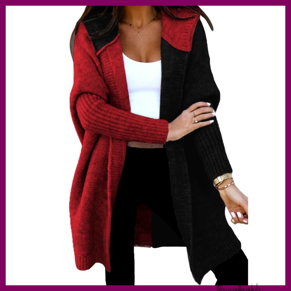 Open Front Hooded Knit Cardigan, Long Sleeve Casual Sweater, Stretch Material